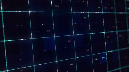 Poster - Stock market data rolling and processing over a grid. Animation. Global economy stock market concept, digital composition with business information, seamless loop.