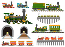Vintage Train On Railroad Vector Design Illustration Isolated On White Background