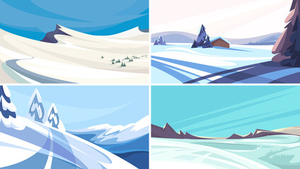 Wall Mural - collection of winter landscapes. beautiful non-urban scenes.