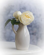White roses in ceramic vase, pastel still life