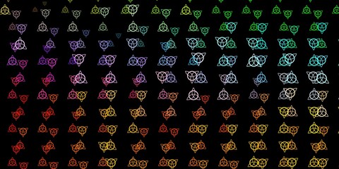 Dark Multicolor vector background with occult symbols.