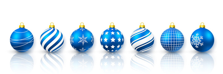 Wall Mural - blue christmas ball set. xmas glass ball on white background. holiday decoration template. vector il