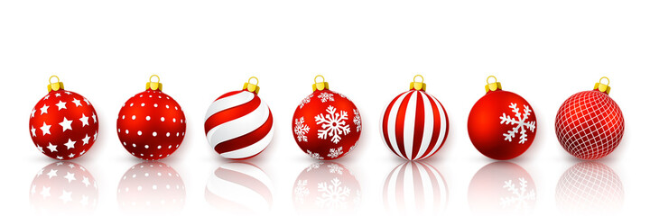 Wall Mural - red christmas ball set. xmas glass ball on white background. holiday decoration template. vector ill