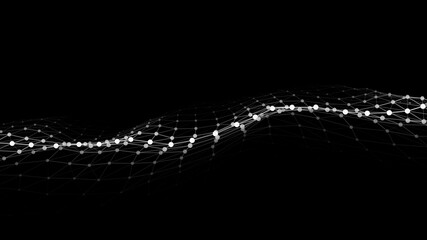 Big data stream. Abstract wave with moving dots. Flow of particles. Vector cyber technology illustration.