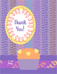 Sticker - Design template for cute Thank you card . Template for scrapbooking with hand drawn doodle patterns. For birthday, anniversary, party invitations. Vector