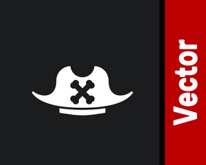 Wall Mural - White Pirate hat icon isolated on black background. Vector.