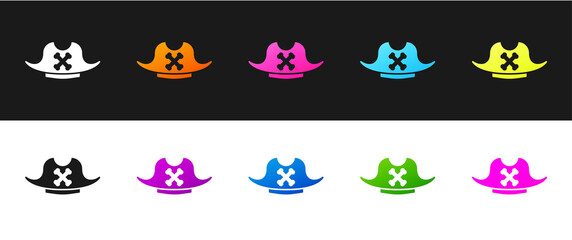 Poster - Set Pirate hat icon isolated on black and white background. Vector.