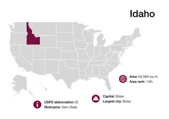  Map of Idaho state with political demographic information and biggest cities