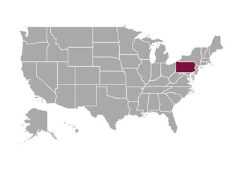 Poster - Map of Pennsylvania state and position in the United States