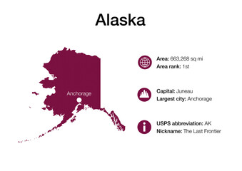 Poster - Map of Alaska state with political demographic information and biggest cities