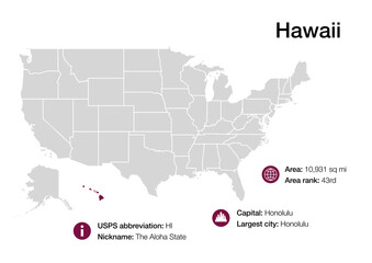  Map of Hawaii state with political demographic information and biggest cities