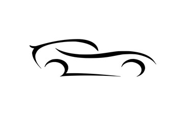 Sticker - Black flat sports car icon on white background