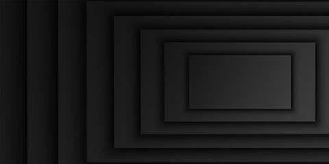 Wall Mural - abstract black rectangular overlap layer background, rectangle shape pattern, dark minimal design wi