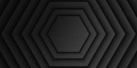 Wall Mural - abstract black hexagonal overlap layer background, hexagon shape pattern, dark minimal design with c