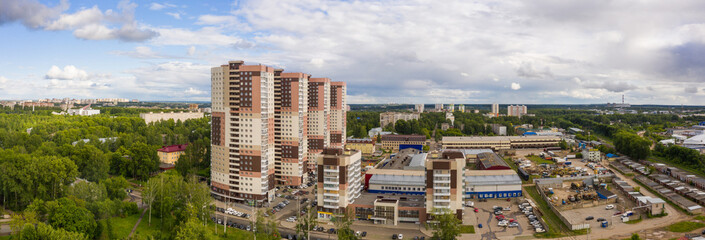 Wall Mural - Panorama of the Kirov city and Leninsky district in the central part of the city of Kirov on a summer day from above. Russia from the drone.