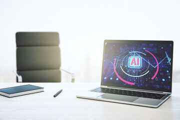 Poster - Computer monitor with creative artificial Intelligence abbreviation. Future technology and AI concept. 3D Rendering