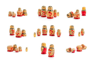 Set of matryoshka dolls on white background