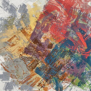 Abstract psychedelic fractal background of stylized watercolor illustration, colored chaotically blurred spots and paint strokes of different sizes and shapes