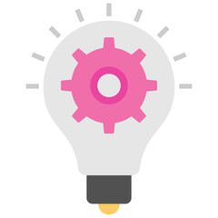 Poster - 
Cogs with rotating arrows are processing inside a bulb, idea generation concept
