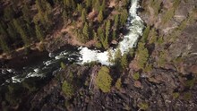 Aerial View Of Dillon Falls In The Deschutes National Forest Of Oregon