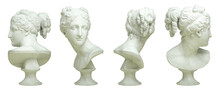 3D Rendering Illustration Of Head Of Michelangelo's David In 4 Views Isolated On White Background.