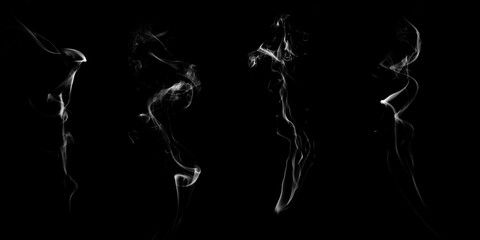 Poster - set of natural white smoke isolated on black background