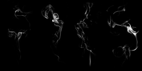 Poster - set of natural white smoke isolated on black background