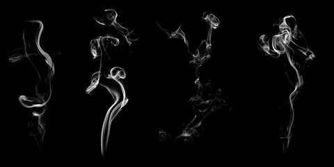 Poster - set of natural white smoke isolated on black background