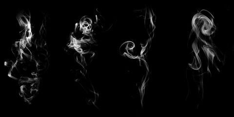 Poster - set of natural white smoke isolated on black background