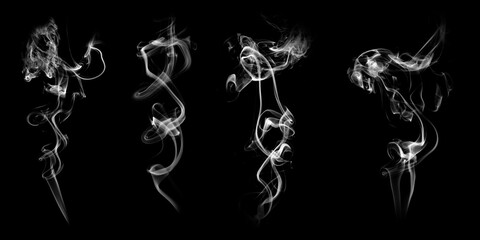 Poster - set of natural white smoke isolated on black background