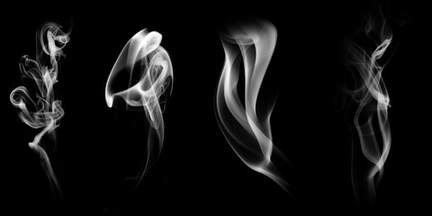 Poster - set of natural white smoke isolated on black background