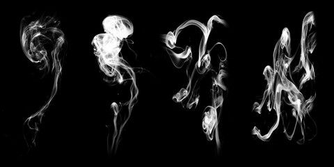 Poster - set of natural white smoke isolated on black background