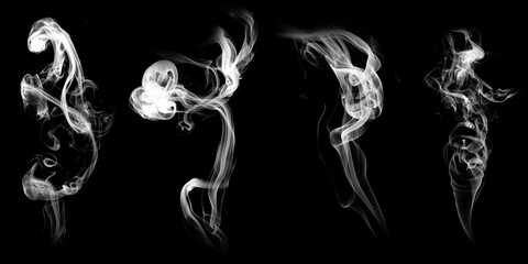 Poster - set of natural white smoke isolated on black background