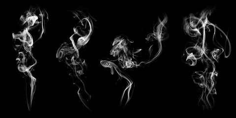 Poster - set of natural white smoke isolated on black background