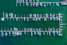 Boats And Yachts Penned In Marina