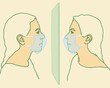 © Simonfocus/Stocksy - Illustration of two women wearing masks separated by glass
