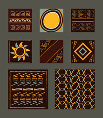 Wall Mural - ethnic handmade ornament tribal african culture textile backgrounds set