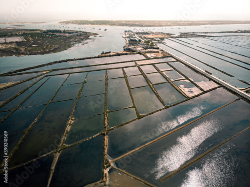 Cuadros en Lienzo Aerial view of salt production ponds in Mediterranean