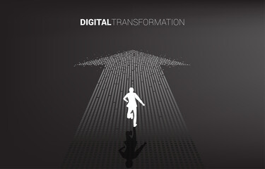 Aufkleber - Silhouette of businessman standing on the arrow from pixel. concept of digital transformation of business.