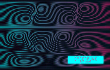 Fototapete - Vector image of distorted holographic pearly neon mesh. Vaporwave synthwave cyberpunk illustration.