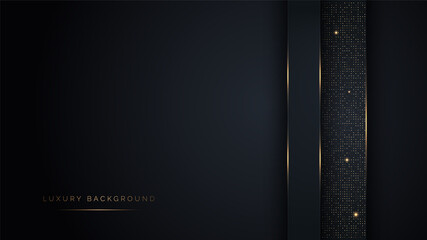 Abstract luxury black and gold lines with glitter doted abstract background. Elegant for magazine, brochure, banner, poster, business card template.