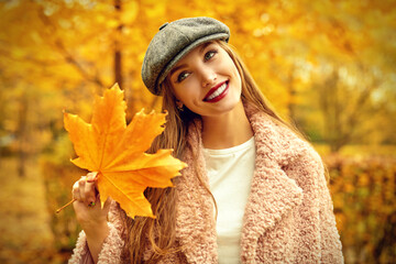 Wall Mural - woman with maple leaf