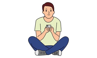 Man holding cellphone, using mobile application to chat or sending message