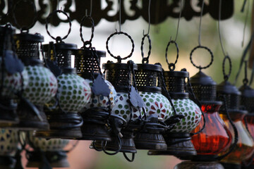 Sticker - White-green and red lamps hung from a rope