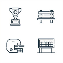 Baseball Line Icons. Linear Set. Quality Vector Line Set Such As Scoreboard, Helmet, Bench.