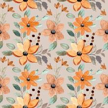 Seamless Pattern With Brown Floral Watercolor