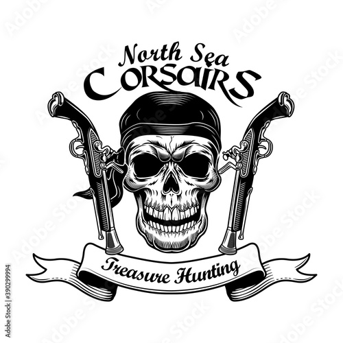 Cuadros en Lienzo Pirate skull with guns vector illustration