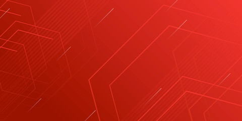 Wall Mural - Red geometric abstract presentation background with hexagonal shapes and lines. Technology concept background