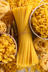 Wall Mural - assorted of raw pasta- top view