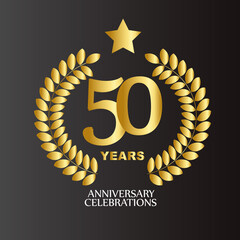 50 years gold anniversary celebration simple logo, isolated on dark background